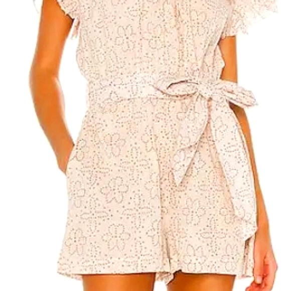 Cleobella Saga romper floral flutter sleeve tie belt jumpsuit in Geo blush Small - Picture 5 of 16